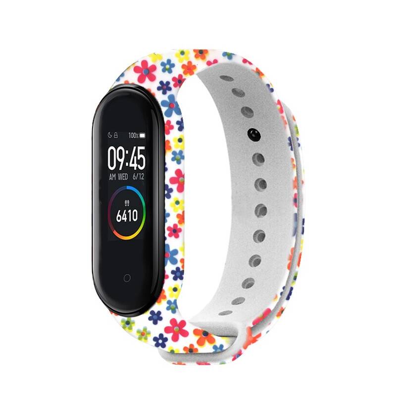 Obrázok Rhinotech řemínek pro Xiaomi Mi Band 3 / 4 bílá - motiv květy RTACC113