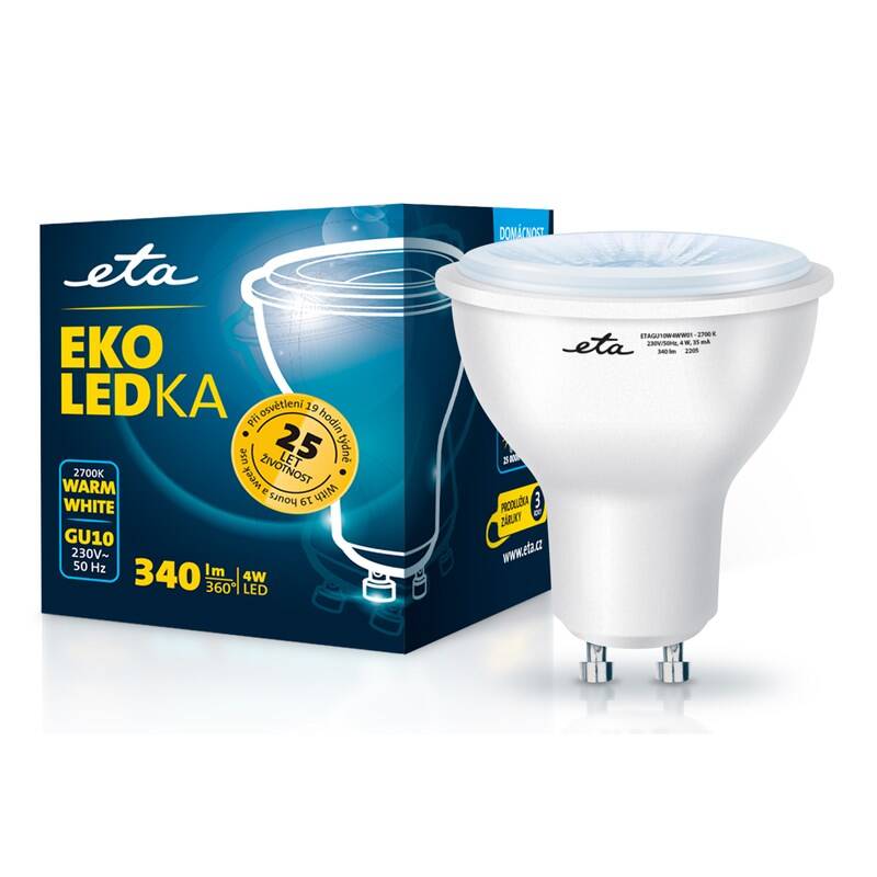LED žiarovka ETA EKO LEDka bodová 4W, GU10, teplá bílá (ETAGU10W4WW01)