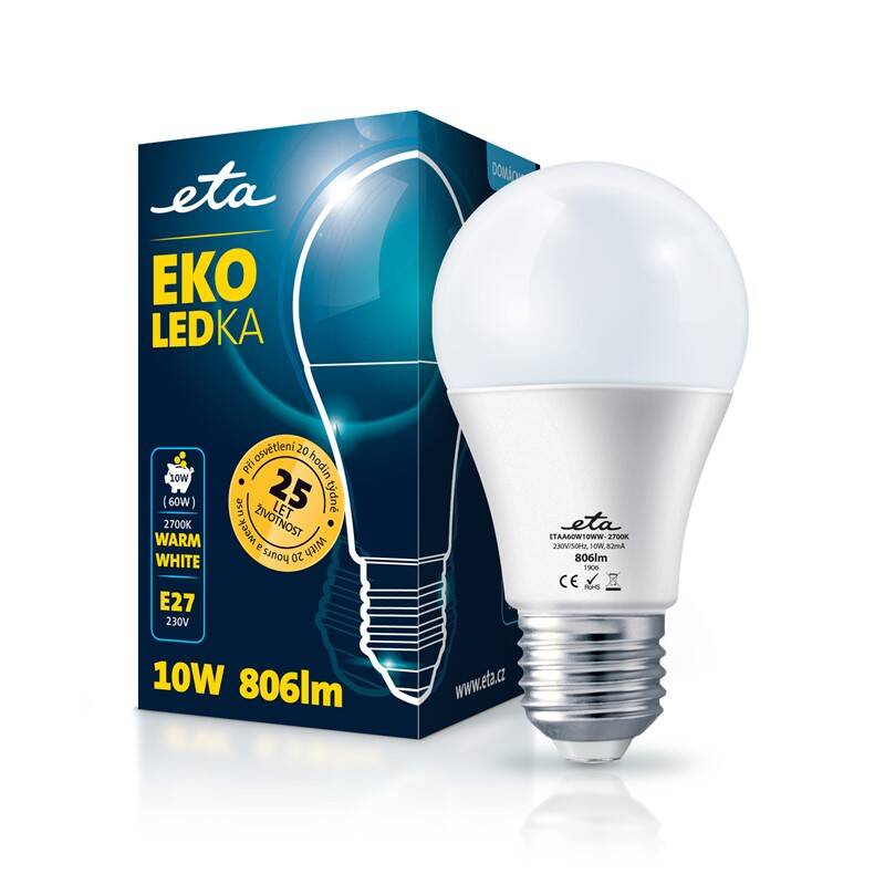 LED žiarovka ETA EKO LEDka klasik 10W, E27, teplá biela (A60W10WW)