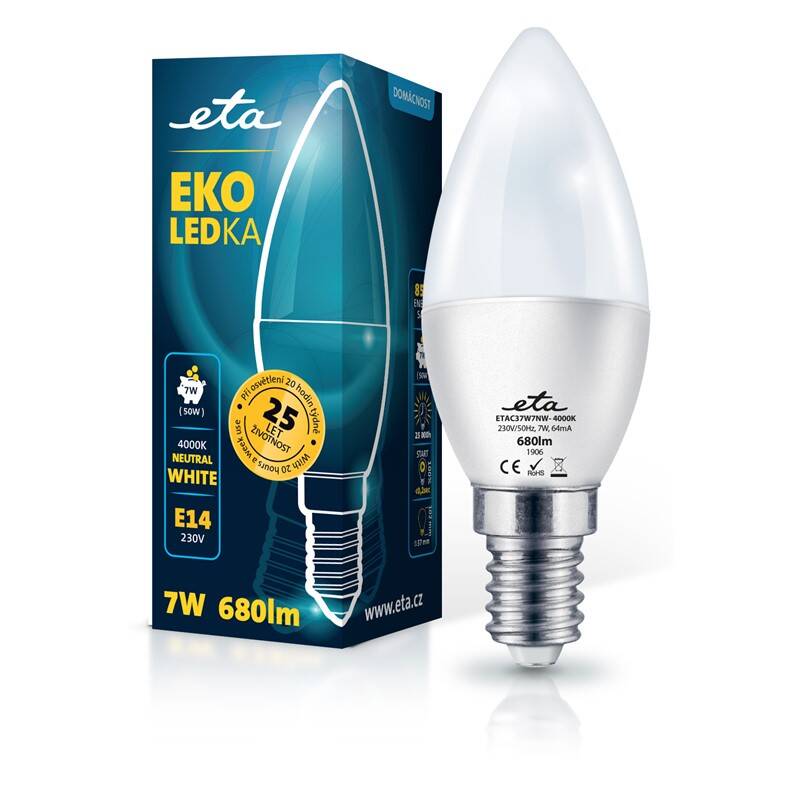 LED žiarovka ETA EKO LEDka sviečka 7W, E14, neutrálna biela (C37W7NW)