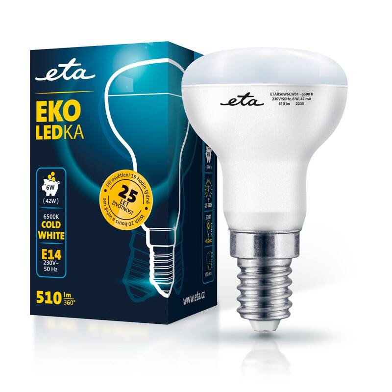 LED žiarovka ETA EKO LEDka reflektor 6W, E14, studená bílá (ETAR50W6CW01)