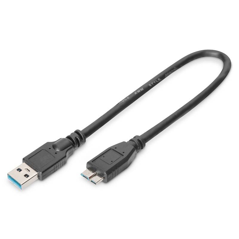 Kábel Digitus USB 3.0 / USB Micro B, 0,5m (AK-300117-005-S) čierny