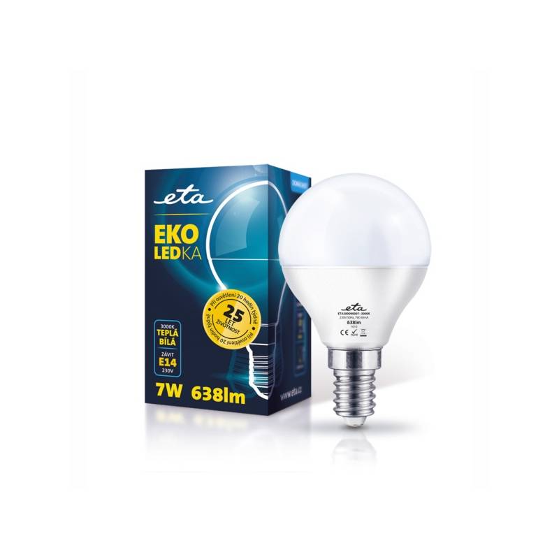 LED žiarovka ETA EKO LEDka mini globe, 7W, E14, teplá biela (G45-PR-638-16A)