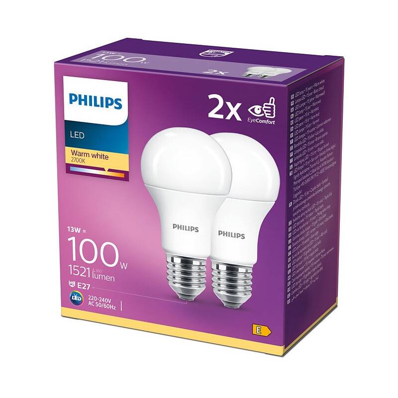 Obrázok Philips LED 13-100W, E27 2700K, 2ks (929001234531)