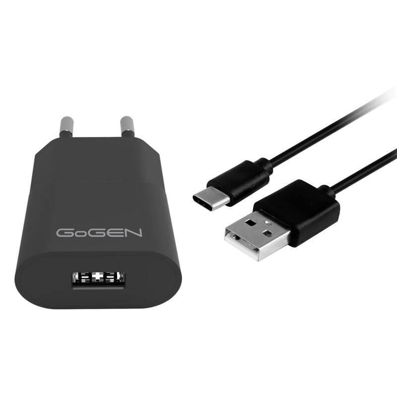 Nabíjačka do siete GoGEN ACH 103 CC,1x USB 1A + USB-C kabel 1m (ACH103CCB) čierna