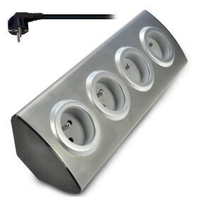 Kabel prodlužovací Solight 4x zásuvka, rohový design, 1,5m (PP103) stříbrný
