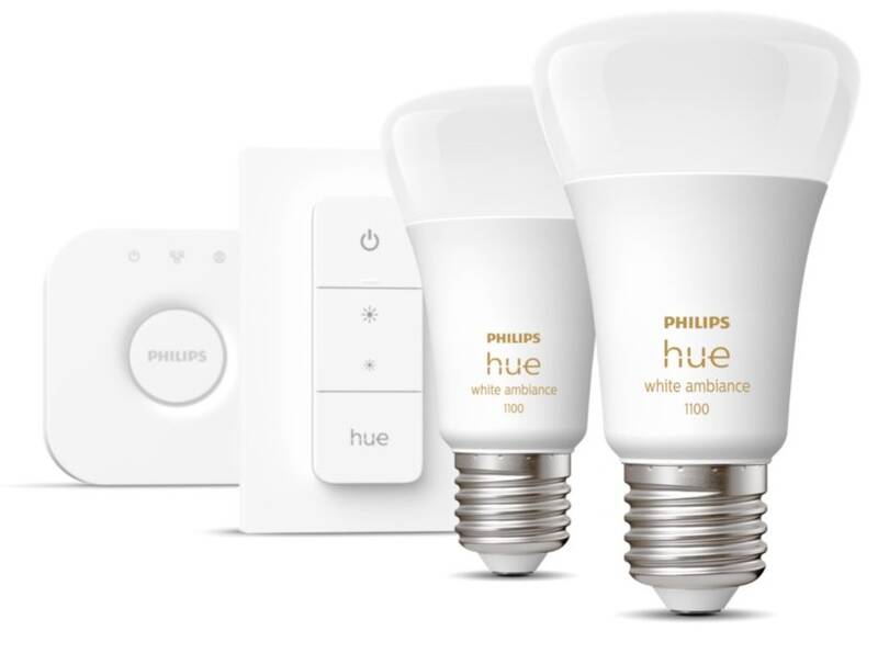 Obrázok Philips Hue Bluetooth, 8W, E27, White Ambiance (2ks) + bridge + Switch (8719514291812)