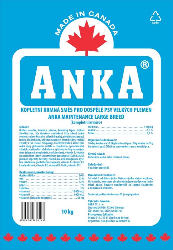 Obrázok Granule Anka Adult Large Breed 10kg 14299