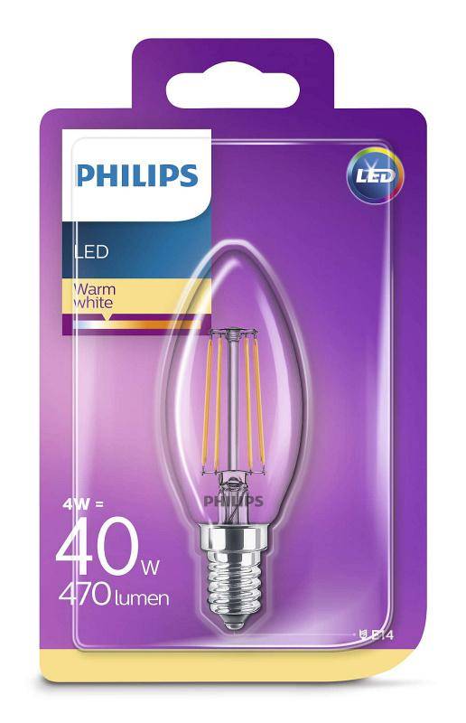 Obrázok Philips LEDClassic Filament Retro sviečka 4-40W, E14, 2700K, číra (929001258001)