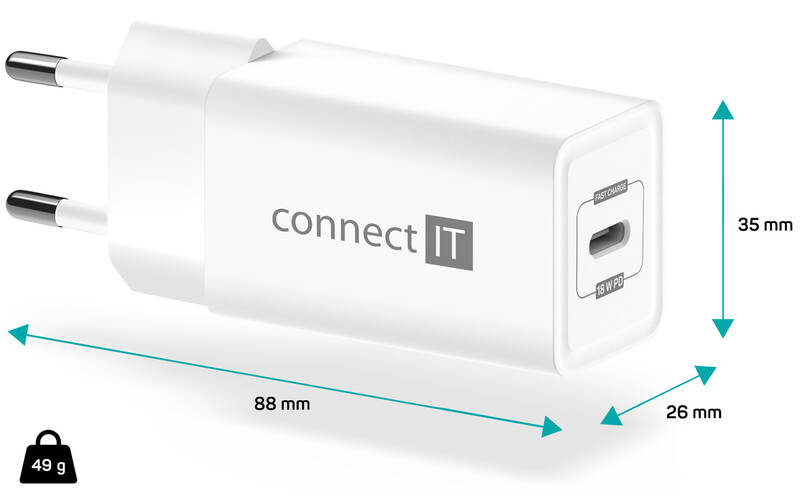 Obrázok Connect IT 1x USB-C PD, 18W (CWC-2060-WH) biela