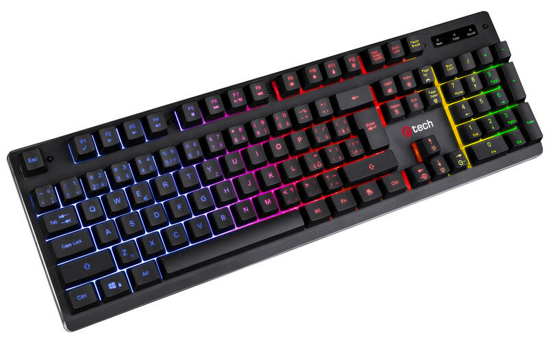 Obrázok C-TECH klávesnice herní polomechanická Iris (GKB-08), casual gaming, CZ/SK, duhové podsvícení, USB, GKB-08