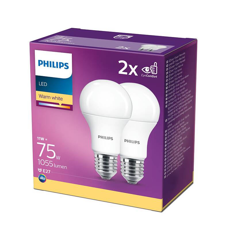 Obrázok Philips LED 11-75W, E27 2700K, 2ks (929001234422)