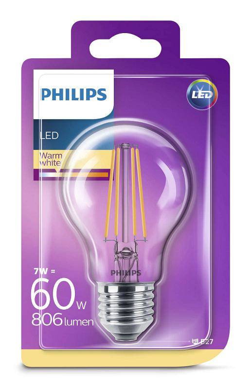 Obrázok Philips LED Classic Filament 7-60W, E27, čirá, 2700K (929001387317)