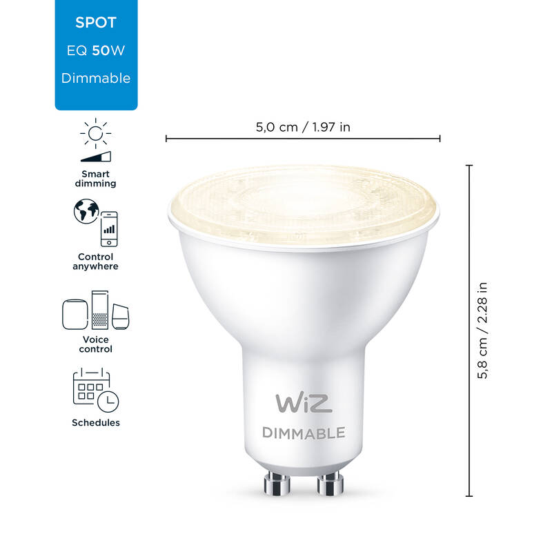 Obrázok Wiz Dimmable 8718699786250 inteligentná LED žiarovka GU10 | 1x4,9W | 345lm | 2700K