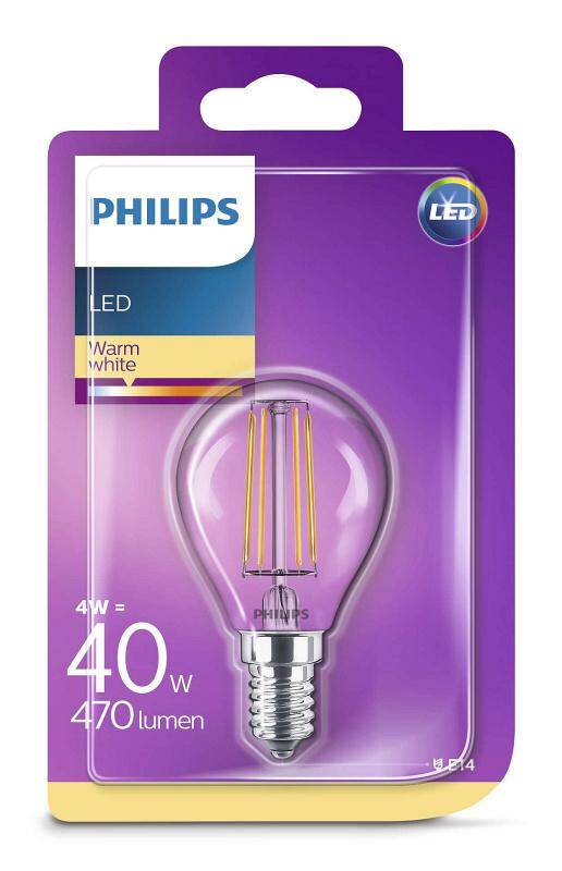 Obrázok Philips LEDClassic Filament Retro kvapka 4-40W, E14, 2700K, číra (929001258101)