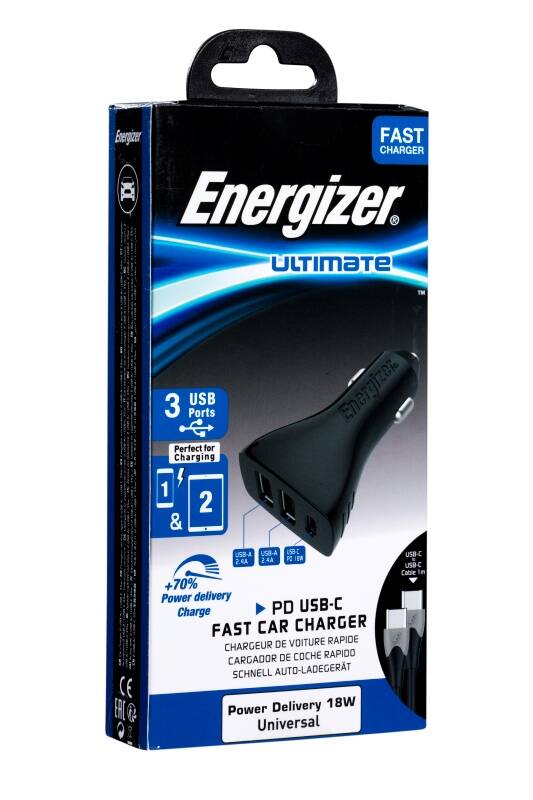 Obrázok Energizer 2x USB, 1x USB-C PD, 35W, USB-C kabel 1m (DC21PGUCC3) čierny