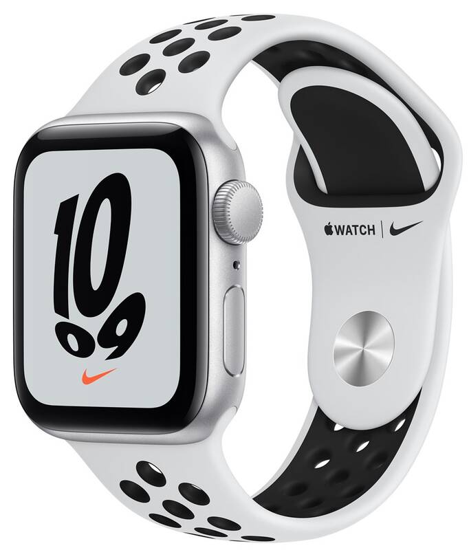 Obrázok Apple Watch Nike SE GPS, 44mm púzdro zo strieborného hliníka - platinový/čierny športový remienok (MKQ73VR/A)