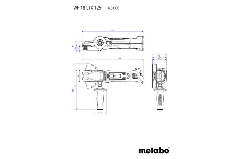 Obrázok Akumulátorová úhlová brúska Metabo WF 18 LTX 125 Quick 601306840, bez akumulátoru, + púzdro, vr. príslušenstva