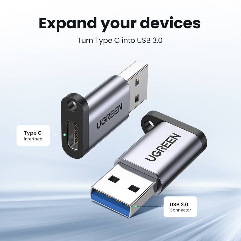 Obrázok Adaptér UGREEN USB A samec na USB-C samec 3.0 (sivý)