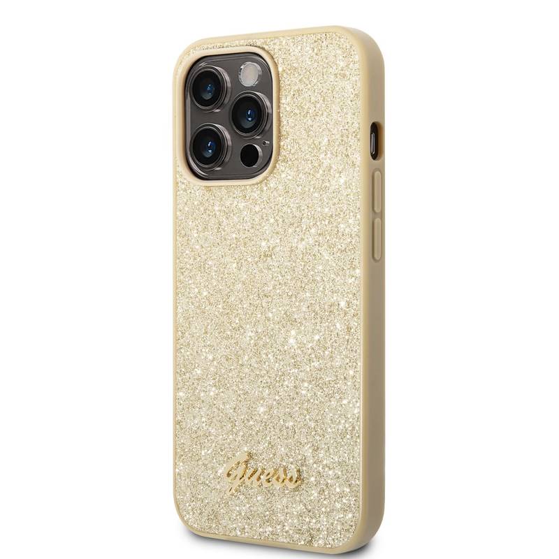 Obrázok Guess PC/TPU Glitter Flakes Metal Logo Zadní Kryt pro iPhone 14 Pro Gold