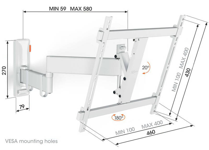 Obrázok Vogel’s TVM 3443W polohovateľný, pre uhlopriečky 32" až 65", nosnosť 25 kg (TVM 3443W) biely