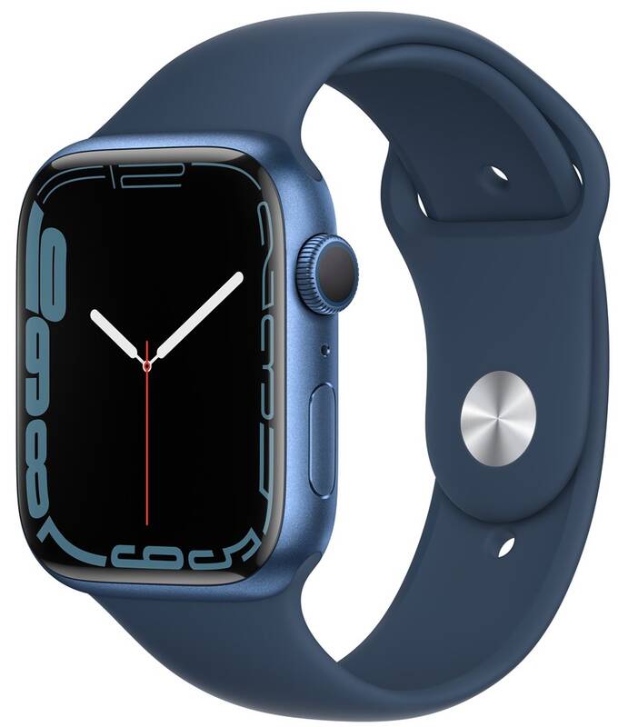 Obrázok Apple Watch Series 7 GPS, 45mm púzdro z modrého hliníka - hlbokomorsko modrý športový remienok (MKN83VR/A)