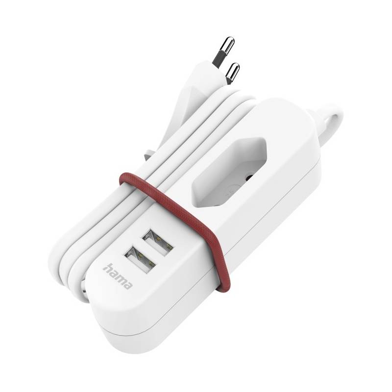 Obrázok Hama 2x USB-A, 1x el. zásuvka Euro, 1,9 m (223202) biela