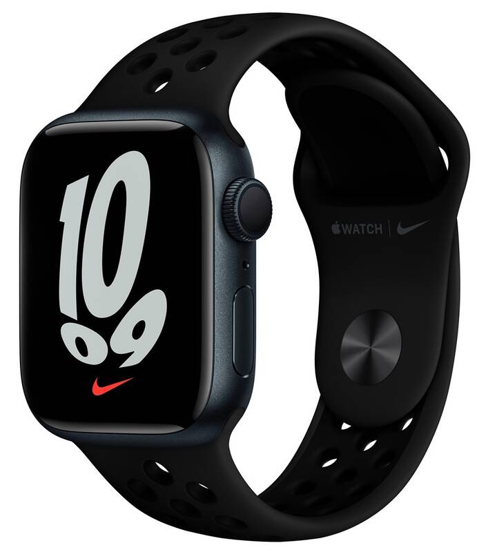 Obrázok Apple Watch Nike Series 7 GPS, 41mm púzdro z polnočno atramentového hliníka antracitový / čierny športový remienok (MKN43VR/A)