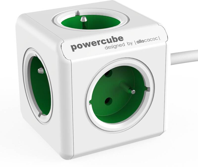 Obrázok Sieťový kábel 230V predlžovací, CEE7 (vidlica)-POWERCUBE, 1.5m, EXTENDED, zelený, POWERCUBE, 5 zásuvek, dětské pojistka