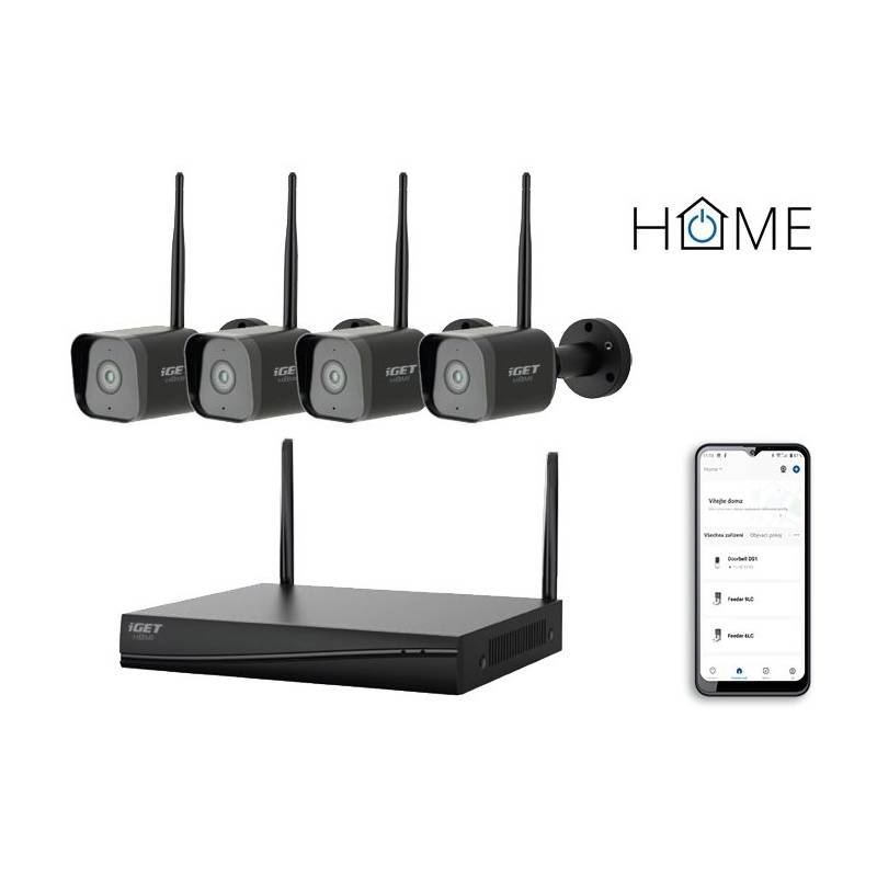 Obrázok iGET HOME NVR N4C4 - CCTV bezdrátový Wi-Fi set FullHD 1080p, 4CH NVR + 4x kamera 1080p se zvukem HOME NVR N4C4