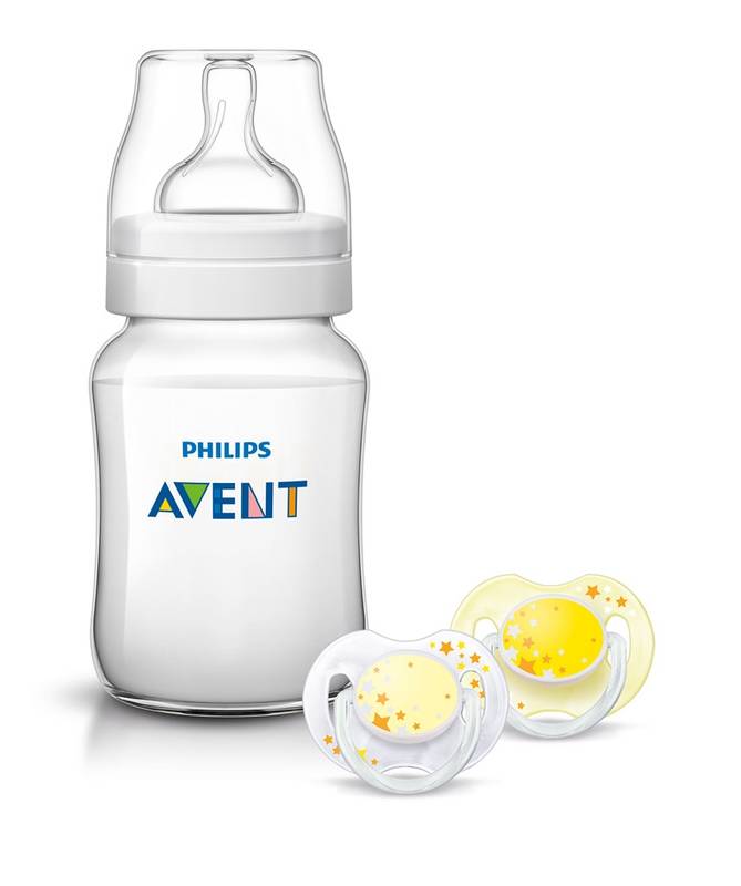 Obrázok Avent fľaša 260ml Klasik+ cumlík nočný 0-6m