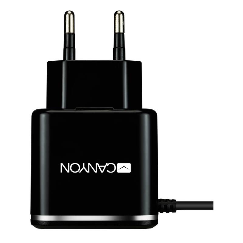 Obrázok Canyon CNE-CHA041BS, univerzálna nabíjačka do steny, 1x USB, 5V/1A, kábel 1m USB 2.0 na microUSB, čierna