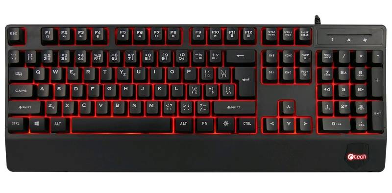 Obrázok C-TECH klávesnice KB-104BK, USB, 3 barvy podsvícení, černá, CZ/SK