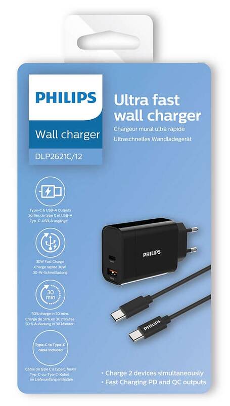 Obrázok Philips 1x USB-C, 1x USB A + USB-C kabel 1m (DLP2621C/12) čierna