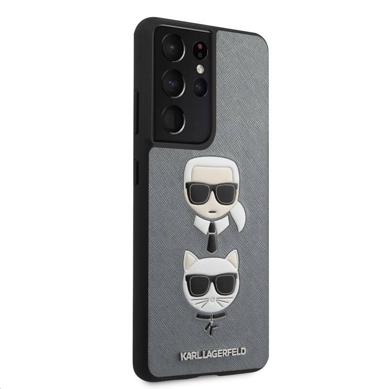 Obrázok KLHCS21LSAKICKCSL Karl Lagerfeld Saffiano K&C Heads Kryt pro Samsung Galaxy S21 Ultra Silver