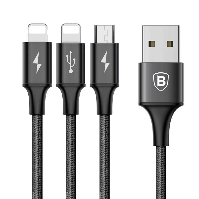 Obrázok Baseus kabel Rapid Series 3-in-1 Micro + Dual Lightning 3A 1.2M Černá CAMLL-SU01