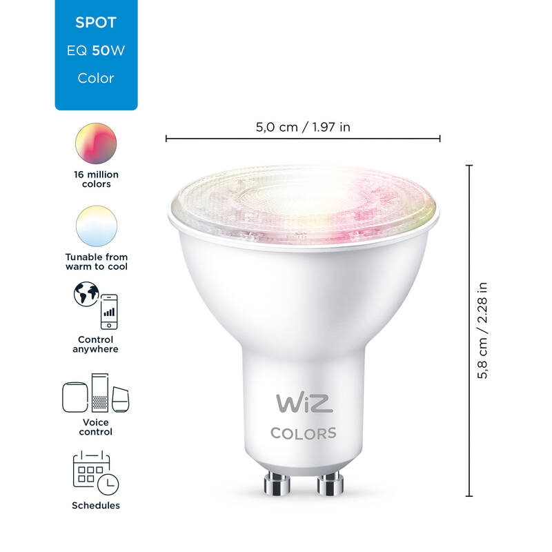 Obrázok Wiz Colors 8718699787134 inteligentná LED žiarovka GU10 | 1x4,9W | 345lm | 2200-6500K | RGB