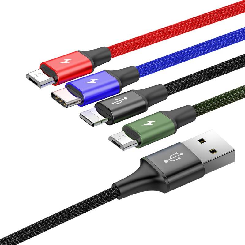 Obrázok Baseus Rapid 4in1 kábel USB - Lightning / USB-C / 2x Micro USB 3.5A 1.2m, čierny (CA1T4-C01)