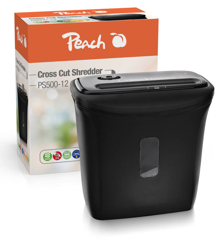 Obrázok Peach Cross Cut Shredder PS500-12, P-4, 6 listov, krížový rez, 12 l (PS500-12) čierny