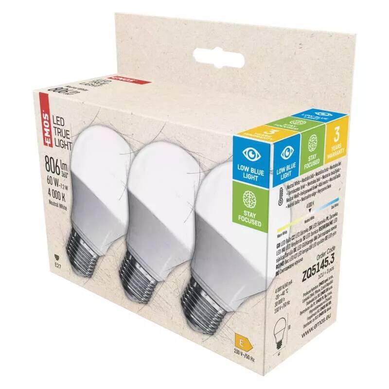 Obrázok LED žiarovka True Light 7,2W E27 neutrálna biela , EM_1525733432