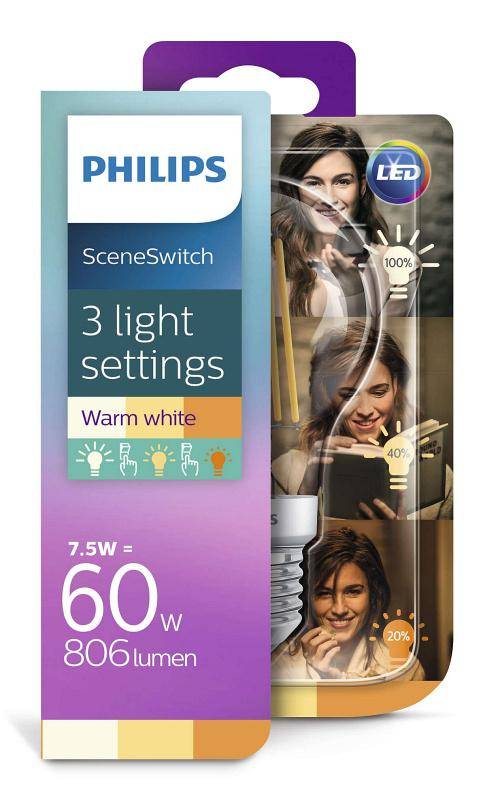 Obrázok Philips LED Classic SceneSwitch Filament 60W, E27, 2700-2500-2200K, čirá (929001383817)