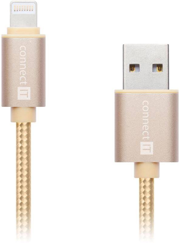 Obrázok Connect IT | CONNECT IT Prepojovací kábel PREMIUM Mettalic Lighting/USB 2.0 Gold 1m CI-969