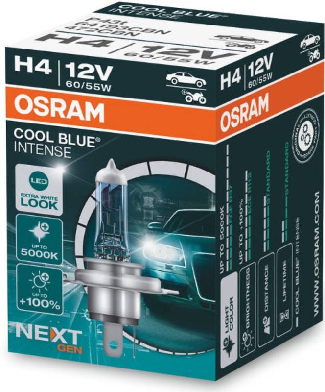 Obrázok OSRAM H4 Cool Blue Intense Next Generation, 12V, 60/55W, P43t, krabička (64193CBN)