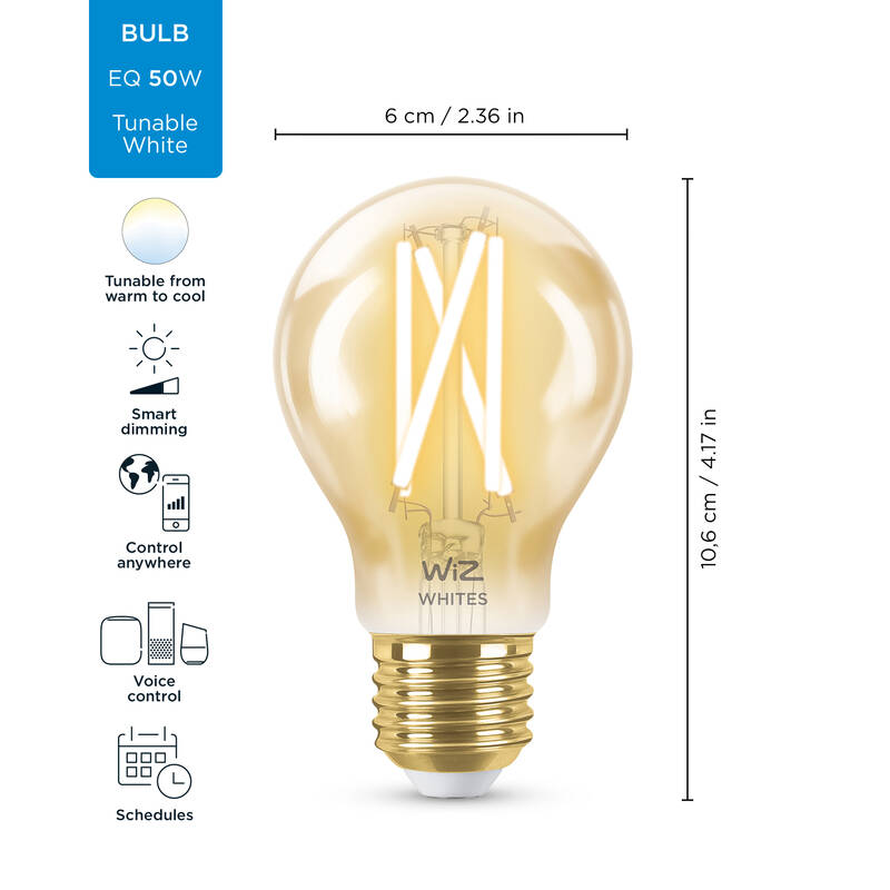 Obrázok Wiz Tunable white 8718699787219 inteligentná LED dizajnová žiarovka E27 | 1x6,7W | 640lm | 2000-5000K