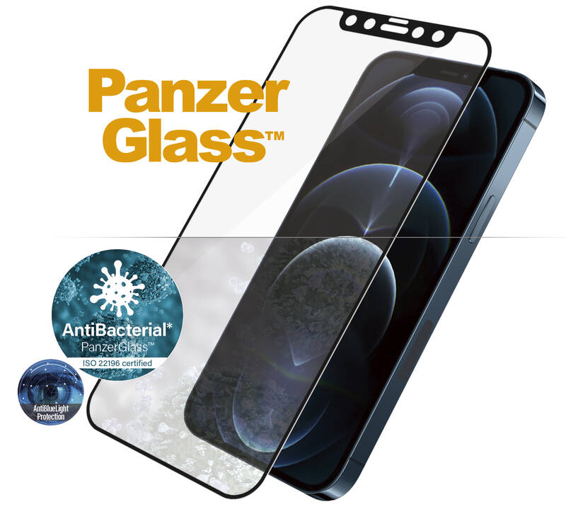 Obrázok PanzerGlass Edge-to-Edge Antibacterial s Anti-BlueLight vrstvou na Apple iPhone 12 Pro Max (2724) čierne