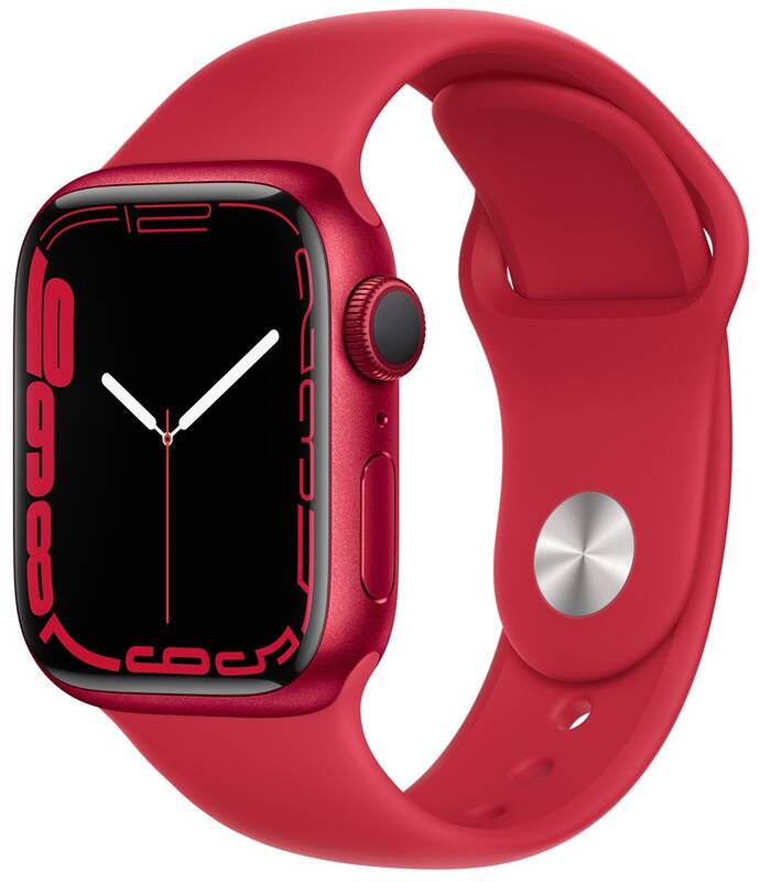 Obrázok Apple Watch Series 7 GPS, 41mm púzdro z hliníka (PRODUCT)RED - (PRODUCT)RED športový remienok (MKN23VR/A)