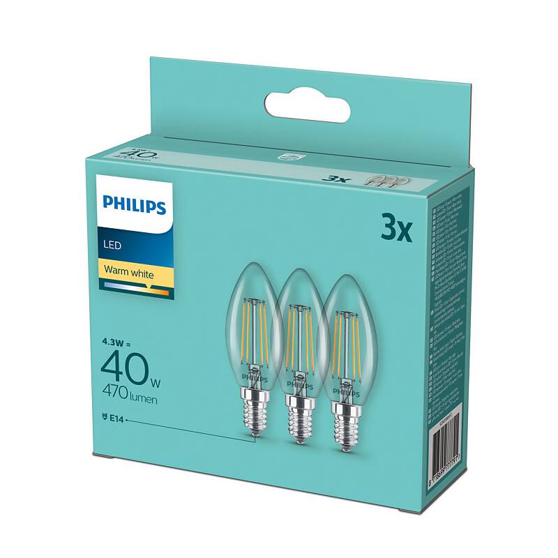 Obrázok Philips svíčka, 4,3W, E14, teplá bílá, 3ks (8718699777791)