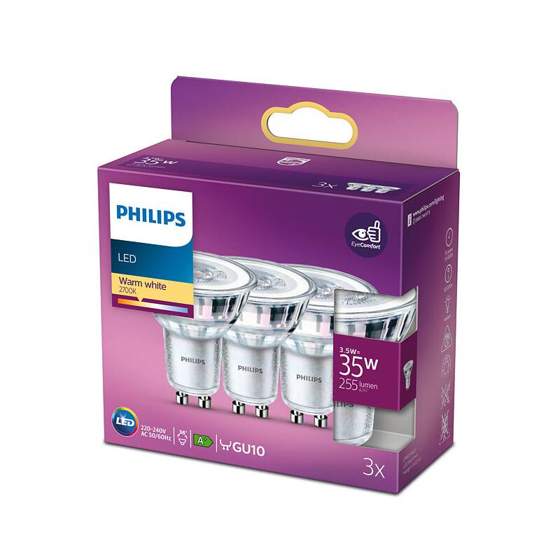 Obrázok Philips bodová, 3,5W, GU10, teplá bílá, 3ks (8718699776213)