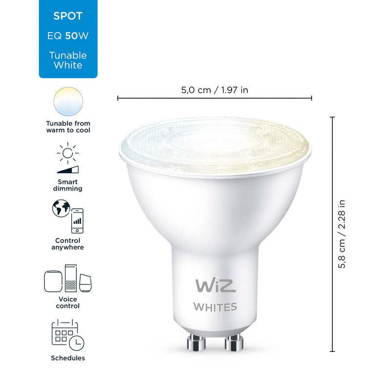 Obrázok Wiz Tunable white 8718699787110 inteligentná LED žiarovka GU10 | 1x4,9W | 345lm | 2700-6500K