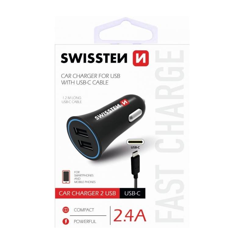 Obrázok Autonabíjačka Swissten CL adaptér na USB 2.4A + kábel USB-C